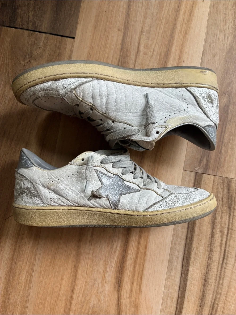 Golden Goose BALLSTAR White With Silver Glitter Star EU 38 (US 8)